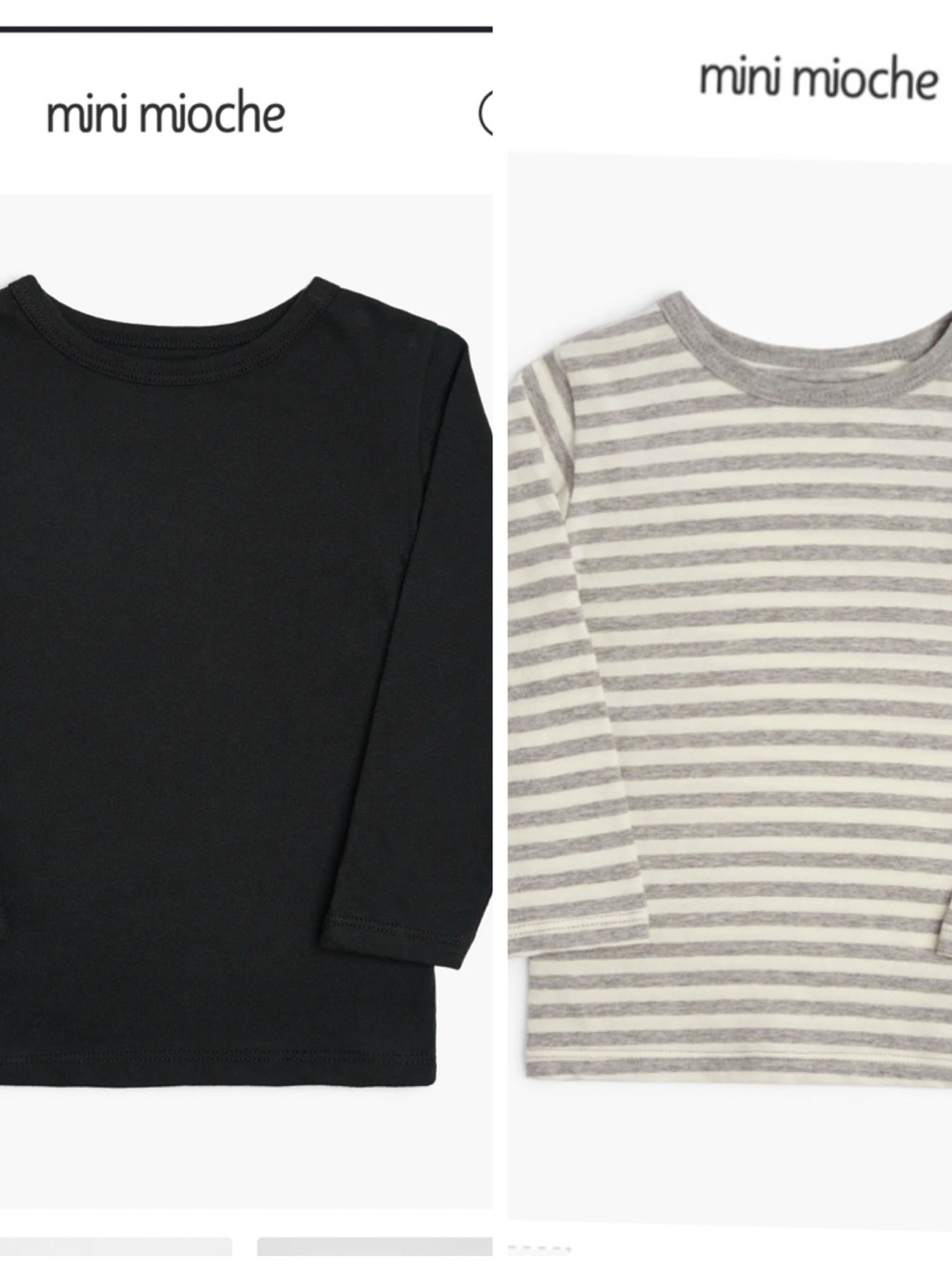 2 Mini Mioche (Cloud Striped & black) Long-Sleeve Organic Cotton Tee 12-18 mos